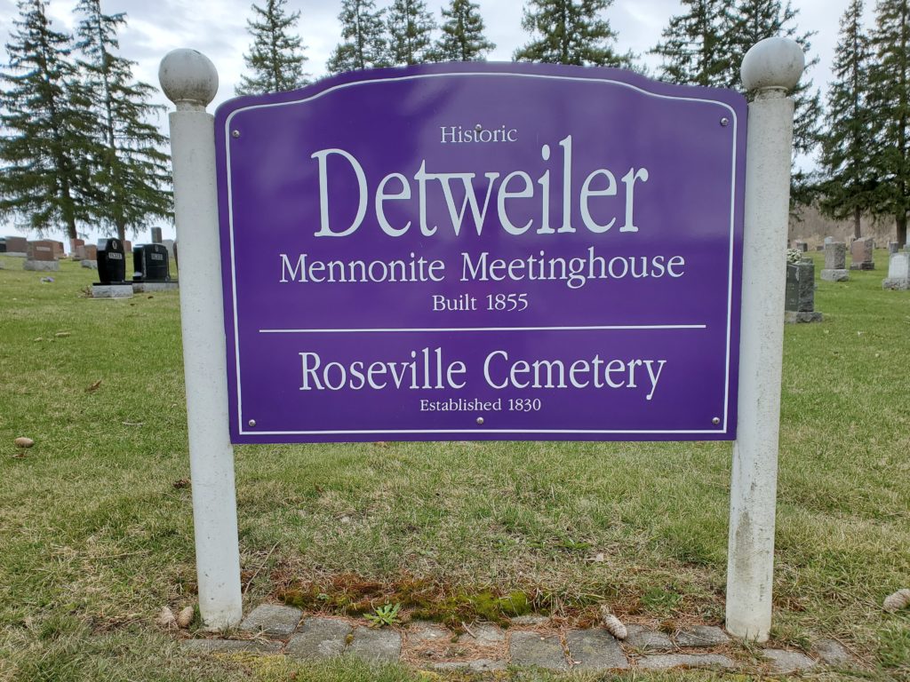 Roseville Mennonite Cemetery sign